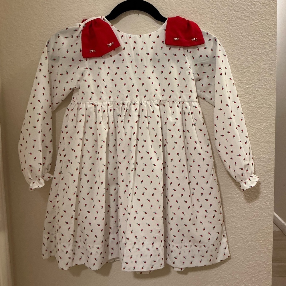 Classic White & Red Long-Sleeve Girls' Formal Dress